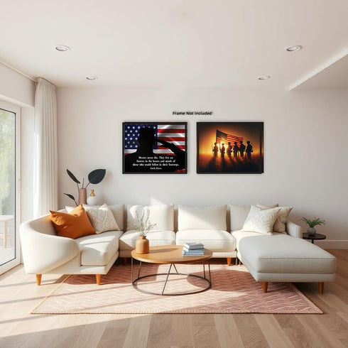 Posterizer 2 pcs-Patriotic Sayings-US Flag and Soldiers-Patriotic & Military Art-Quotes- Decor for Home & Office- unframed wall art...